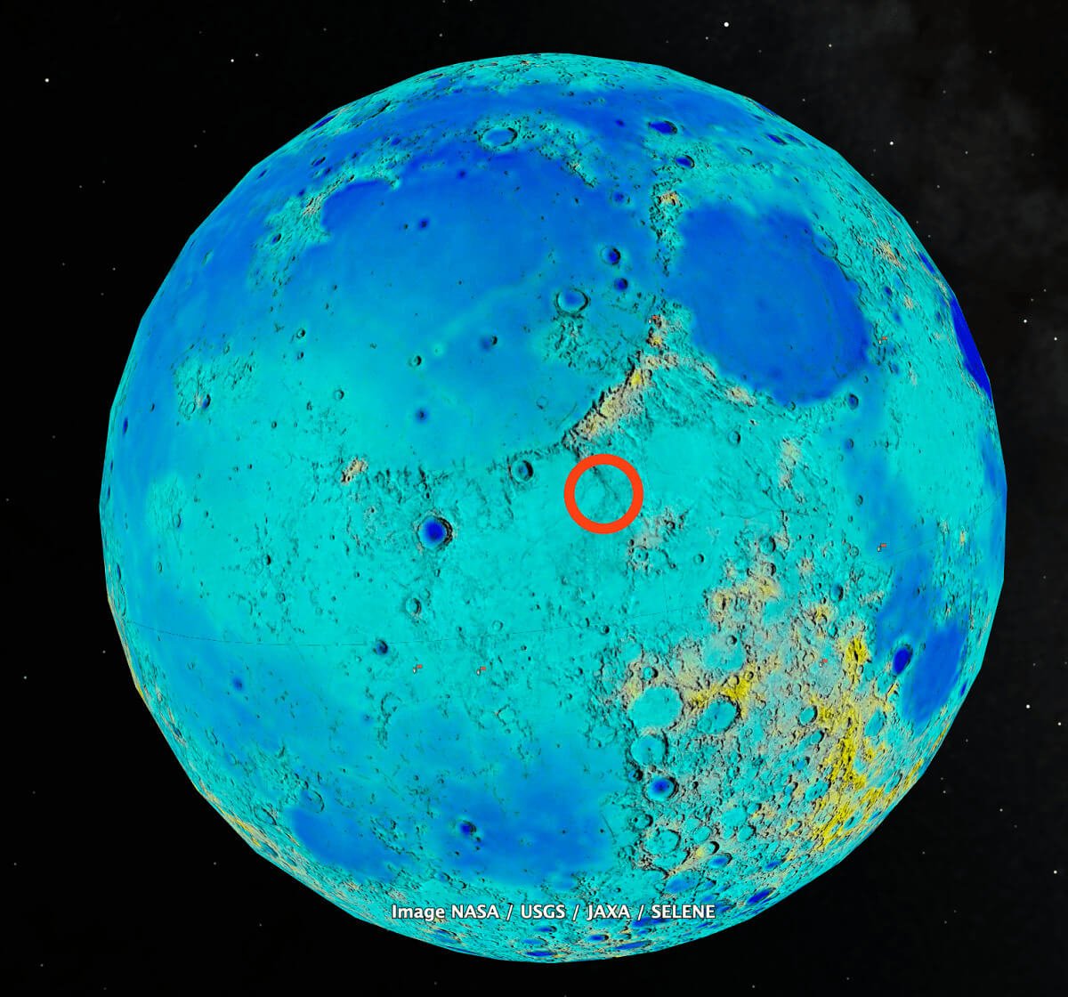La zona elegida se llama Rimae Bode, un suelo llano situado en el centro de la cara visible de la Luna y con buen enlace de comunicaciones con la Tierra - PHOTO/Google-Nasa-USGS-JAXA-Selene