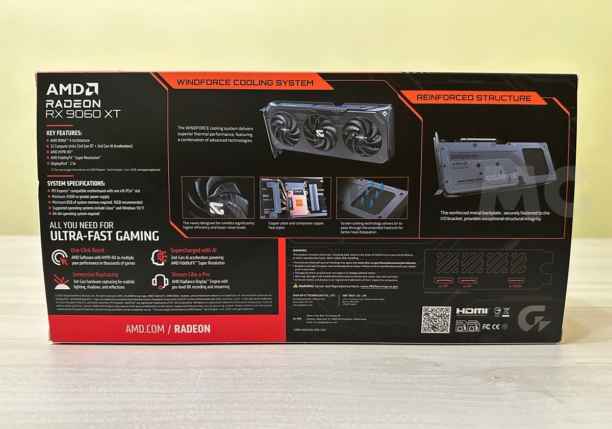 GIGABYTE-Radeon-RX-9060-XT-Gaming-OC-caja por detras