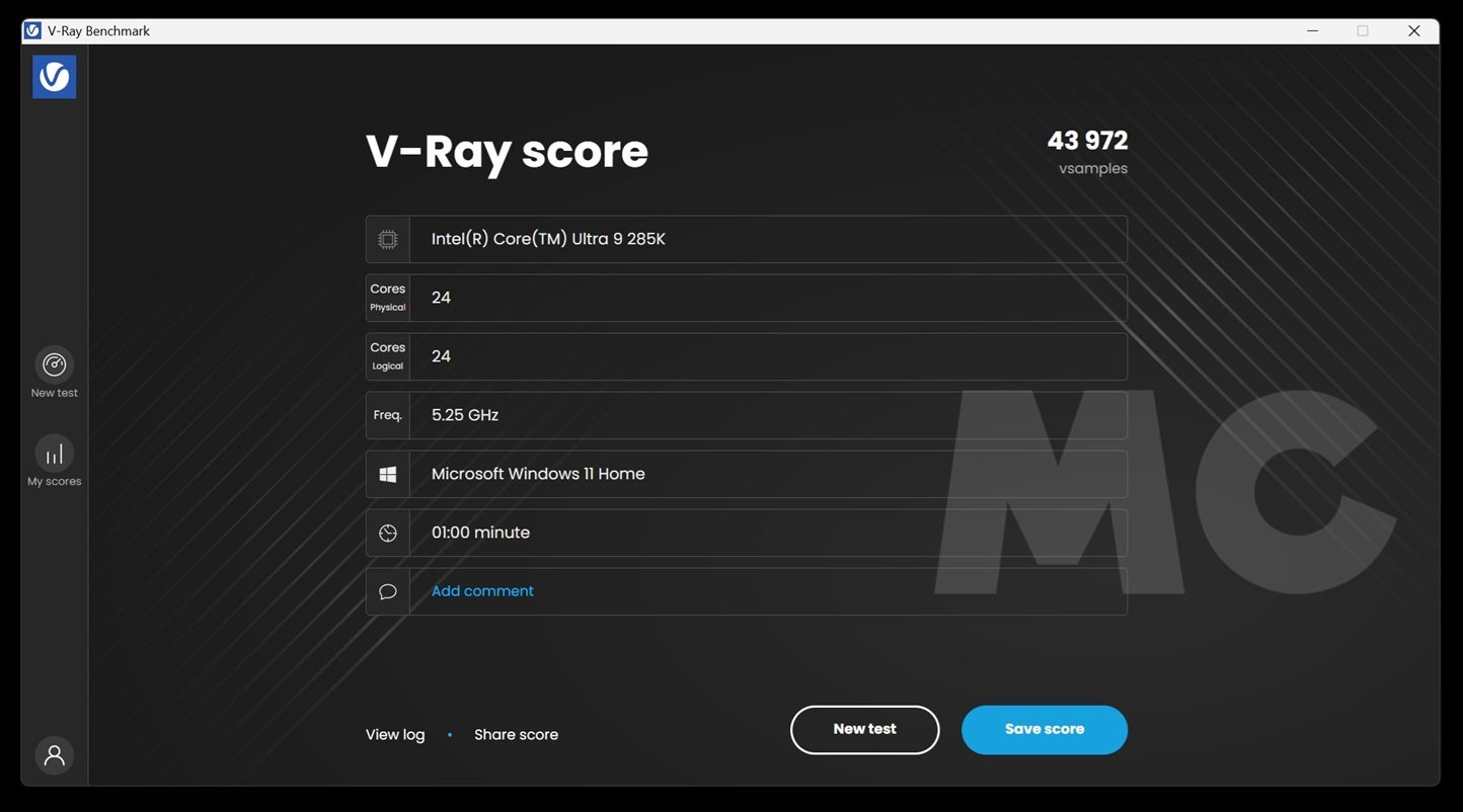 intel core ultra 9 285k vray