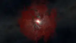 Recreación artística de una estrella gigante apagándose hasta convertirse en un agujero negro