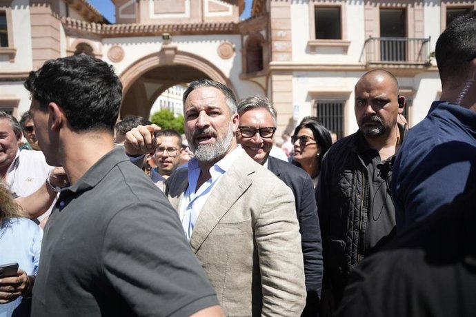 El presidente de Vox, Santiago Abascal, este jueves en Andújar (Jaén)