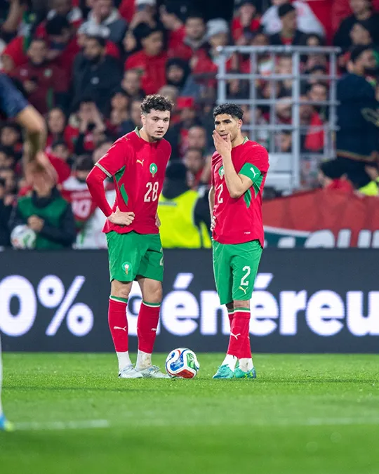 Achraf Hakimi, uno de los capitanes de la selección, durante un encuentro con el combinado nacional de Marruecos - PHOTO/FRMF