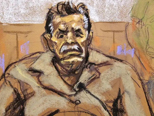 Dibujo de "El Mayo" Zambada durante su juicio en EE.UU.