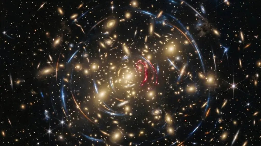El efecto de lente gravitacional ha permitido observar el interior de Abell2744-QSO1, una formación de los albores del universo.