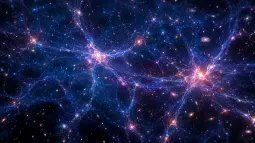 La red filamentaria del universo primitivo, con galaxias conectadas por enormes estructuras luminosas de materia. Recreación artística: ChatGPT, César Norgueda.