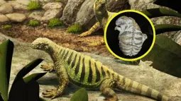 Reconstrucción paleoartística de una pareja de Eunotosaurus africanus, un antiguo reptil perteneciente al grupo de los millerétidos