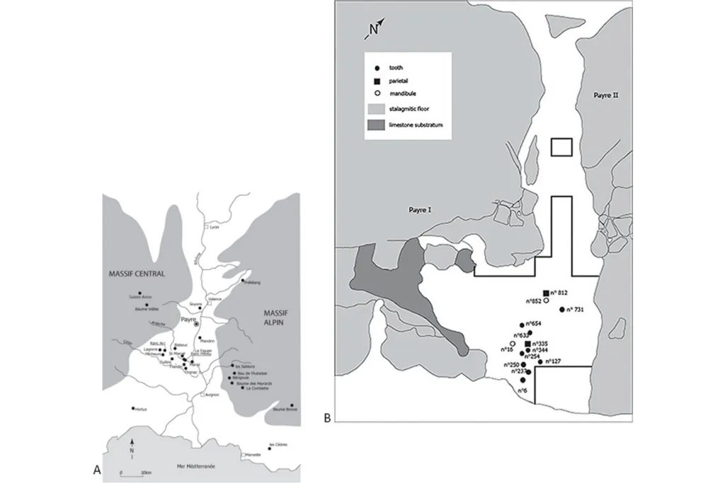 Ubicación del yacimiento arqueológico de Payre, en Francia