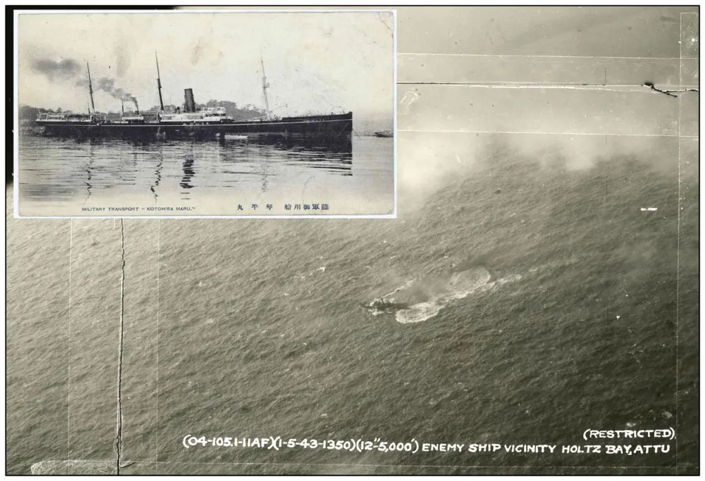 Fotos históricas de la nave Kotohira Maru y del bombardeo del 5 de enero de 1943