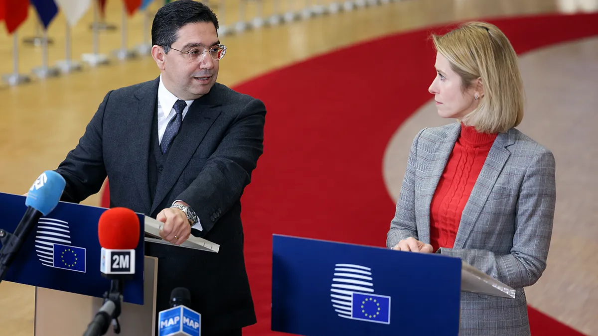 El ministro de Asuntos Exteriores, Cooperación Africana y Marroquíes que viven en el Extranjero, Nasser Bourita, y la Alta Representante para Asuntos Exteriores y Política de Seguridad de la Unión Europea, Kaja Kallas - PHOTO/UNIÓN EUROPEA