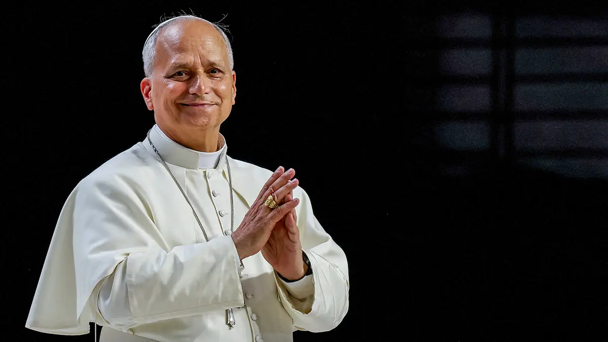 El papa León XIV asiste al encuentro «Creando redes con el mundo de la cultura, el arte, la economía y el deporte» en el Movistar Arena, durante su viaje apostólico a Madrid, España, el 7 de junio de 2026 - REUTERS/ YARA NARDI