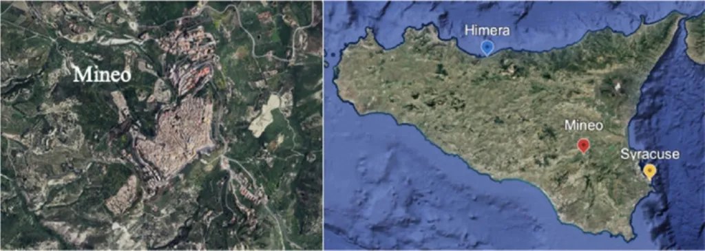Mapa con los principales yacimientos del estudio marcados