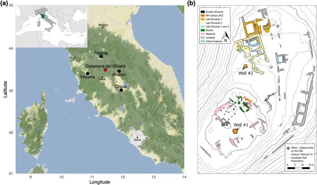 Mapa y plano del yacimiento, Cetamura del Chianti