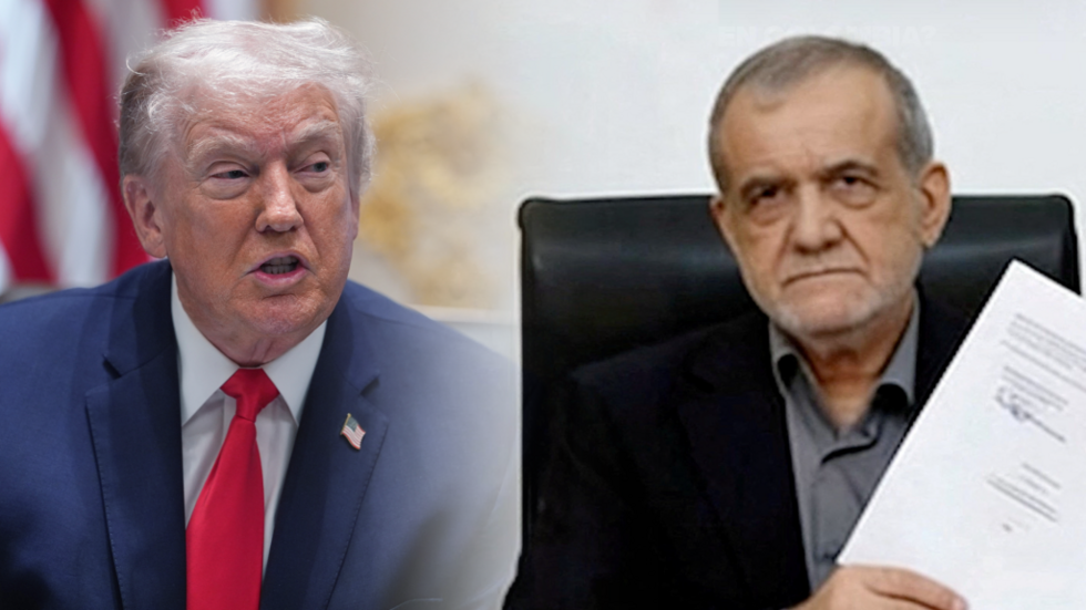 Archivo: combinación de imágenes. A la izquierda, el mandatario de EE. UU., Donald Trump, y a la derecha, el presidente de Irán, Masoud Pezeshkian, tras firmar por separado el memorando de entendimiento para acabar la guerra, el 17 de junio de 2026.