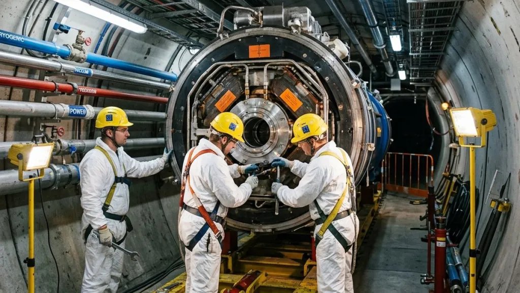 Instalación de imanes superconductores en CERN