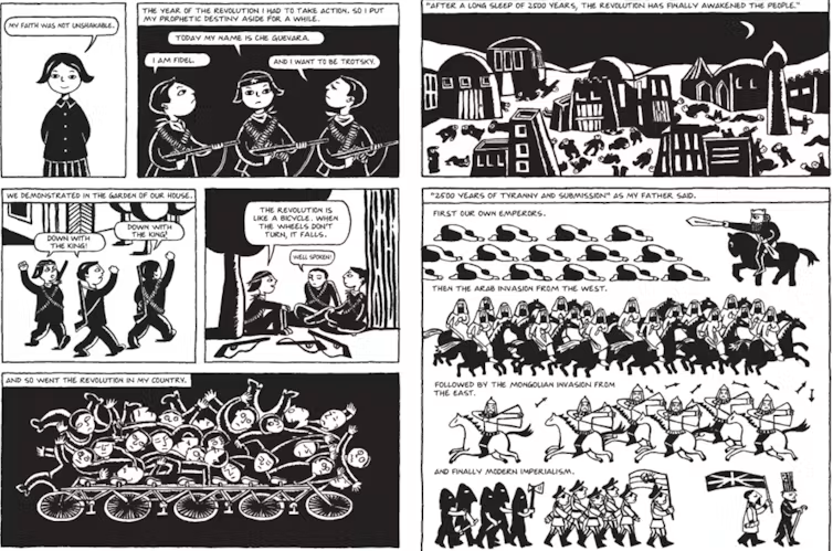 A black and white comic strip.