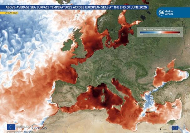 Sube la temperatura del agua en el mar Mediterráneo.