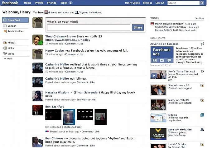 Aspecto del News Feed de Facebook en 2009, uno de los primeros espacios digitales donde millones de usuarios comenzaron a consumir información seleccionada por algoritmos