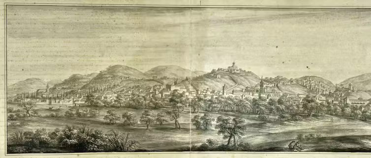 Mitad izquierda de la vista de Granada de Pier María Baldi.