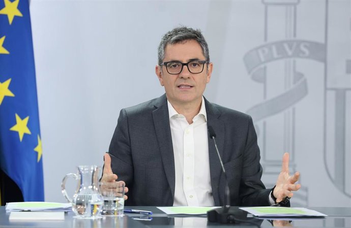 El ministro de Presidencia, Justicia y Relaciones con las Cortes, Félix Bolaños, durante una rueda de prensa tras el Consejo de Ministros, a 7 de julio de 2026, en Madrid (España). 