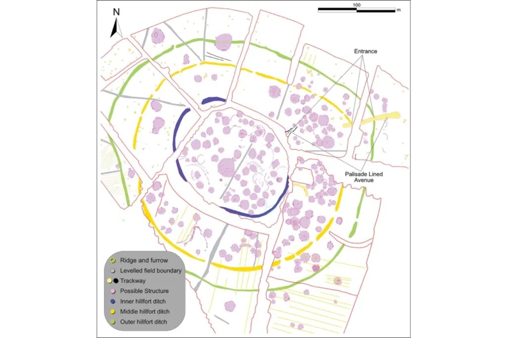 Interpretación de los datos obtenidos mediante gradiometría. La mayoría de las estructuras identificadas presentan diámetros de entre 7 y 9 metros, unas dimensiones compatibles con las viviendas de la Edad del Bronce en Irlanda