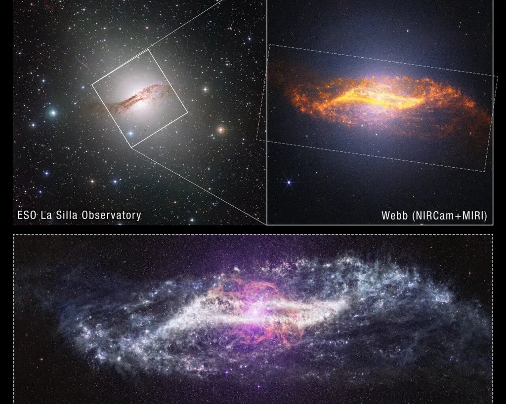 La misma región observada en el infrarrojo cercano muestra la asombrosa densidad estelar en torno al núcleo de Centaurus A