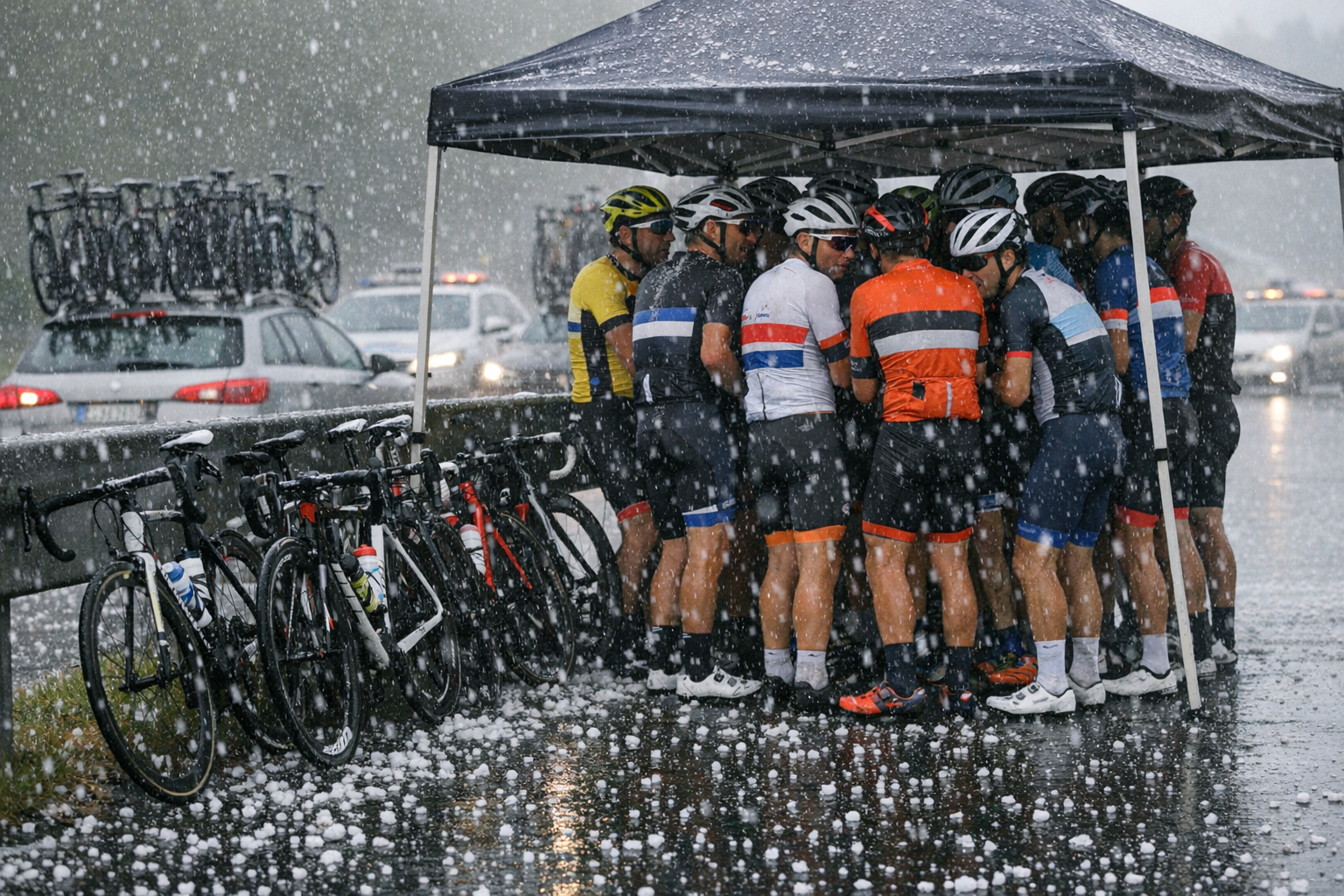 Granizada paraliza la tercera etapa de la Vuelta a España a 16 km de la meta Granizada paraliza la tercera etapa de la Vuelta a España a 16 km de la meta