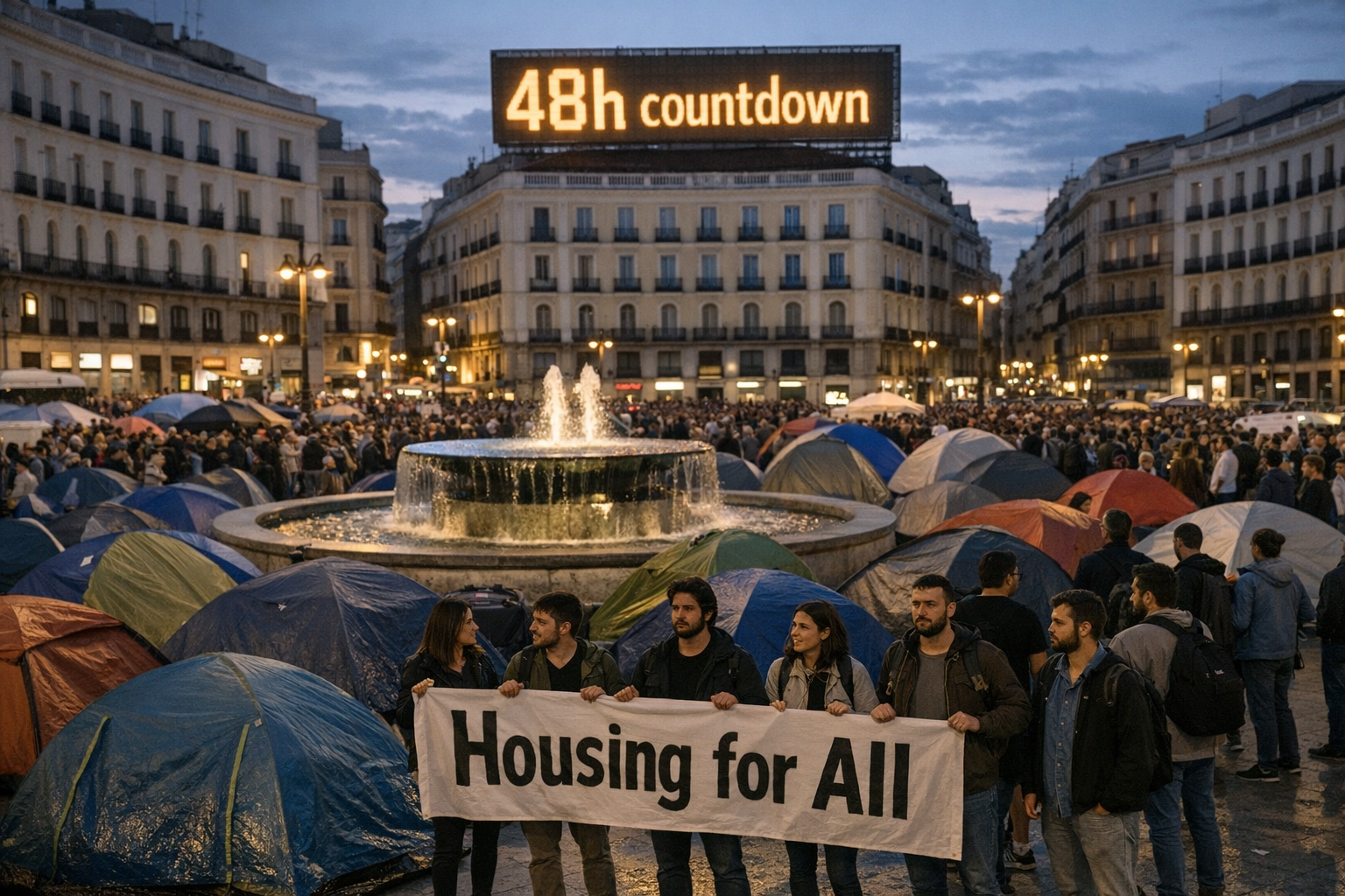 Juventud en pie en Sol: acampada, clamor por la vivienda y una cuenta atrás de 48 horas Juventud en pie en Sol: acampada, clamor por la vivienda y una cuenta atrás de 48 horas