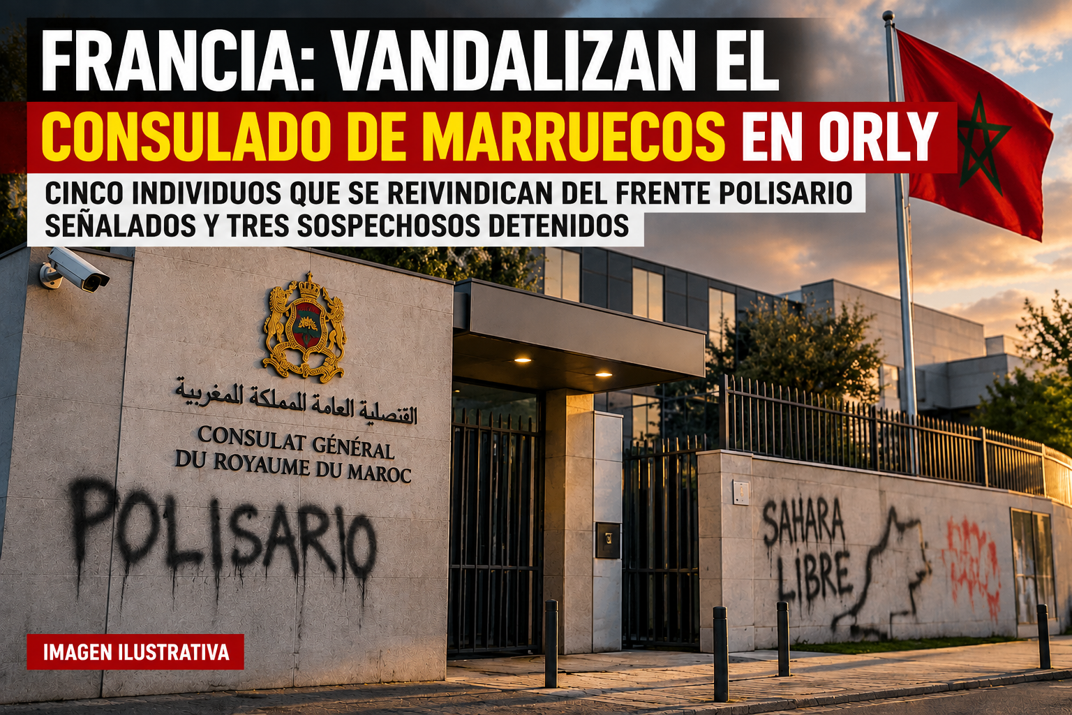 Francia: vandalizan el Consulado de Marruecos en Orly; cinco individuos que afirman pertenecer al Frente Polisario, señalados y tres sospechosos detenidos
